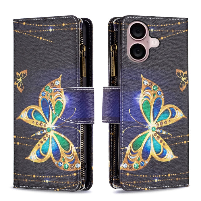 Estuche de cuero para teléfono con cremallera y patrón de dibujo coloreado