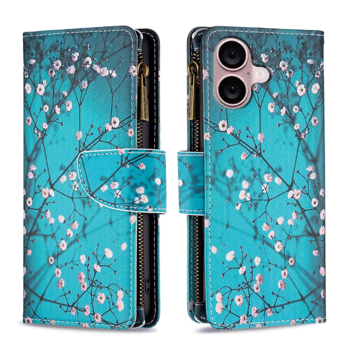 Estuche de cuero para teléfono con cremallera y patrón de dibujo coloreado
