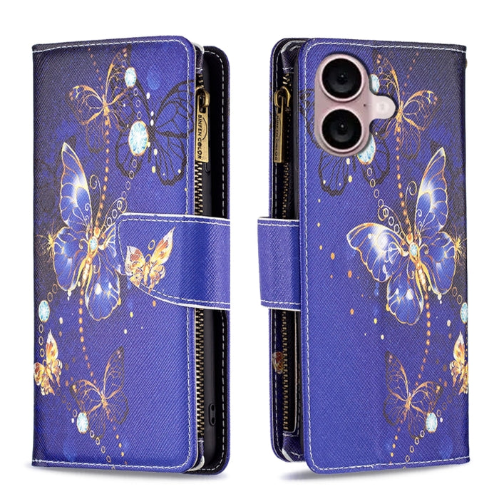 Estuche de cuero para teléfono con cremallera y patrón de dibujo coloreado