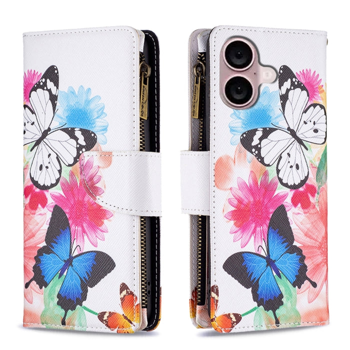 Estuche de cuero para teléfono con cremallera y patrón de dibujo coloreado