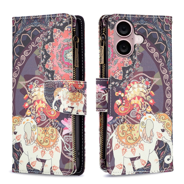 Estuche de cuero para teléfono con cremallera y patrón de dibujo coloreado