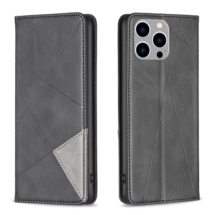 Estuche para teléfono de cuero magnético con textura de rombos