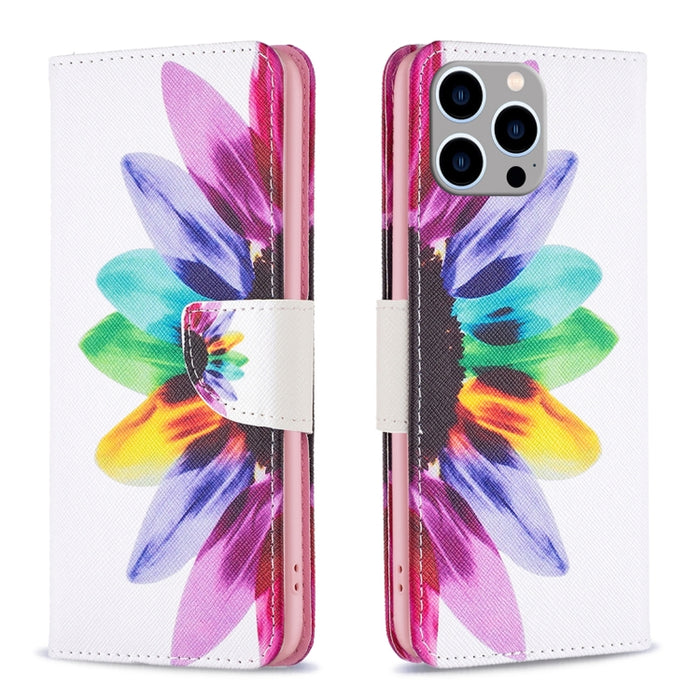 Estuche para teléfono de cuero con patrón de dibujo coloreado