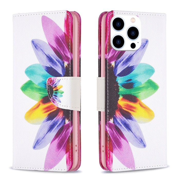 Estuche para teléfono de cuero con patrón de dibujo coloreado