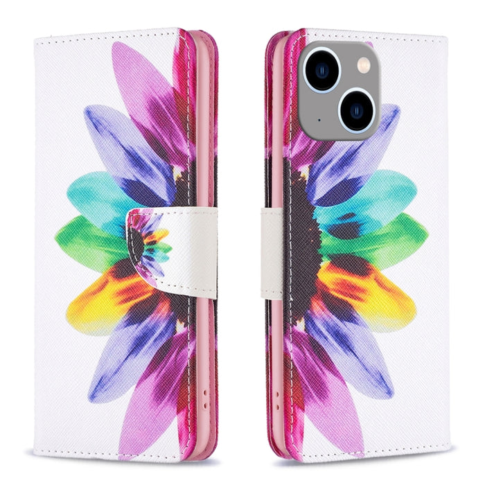 Estuche para teléfono de cuero con patrón de dibujo coloreado