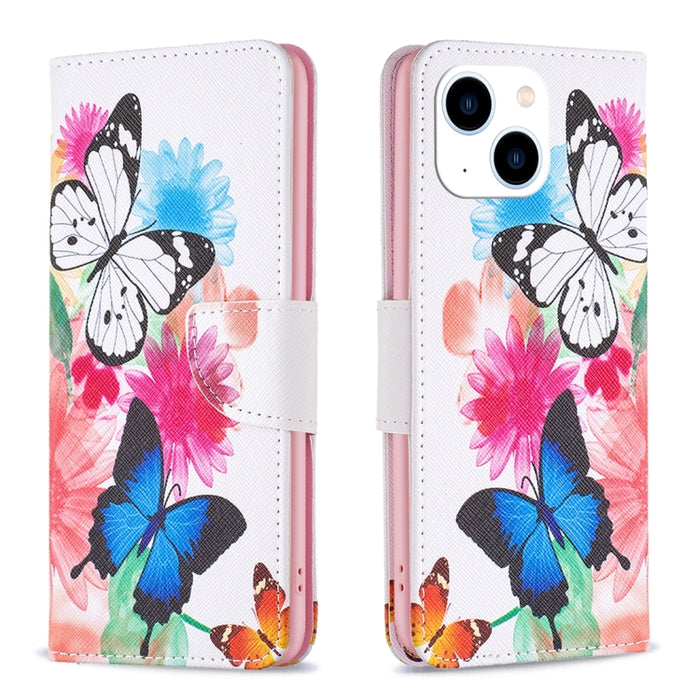 Estuche para teléfono de cuero con patrón de dibujo coloreado