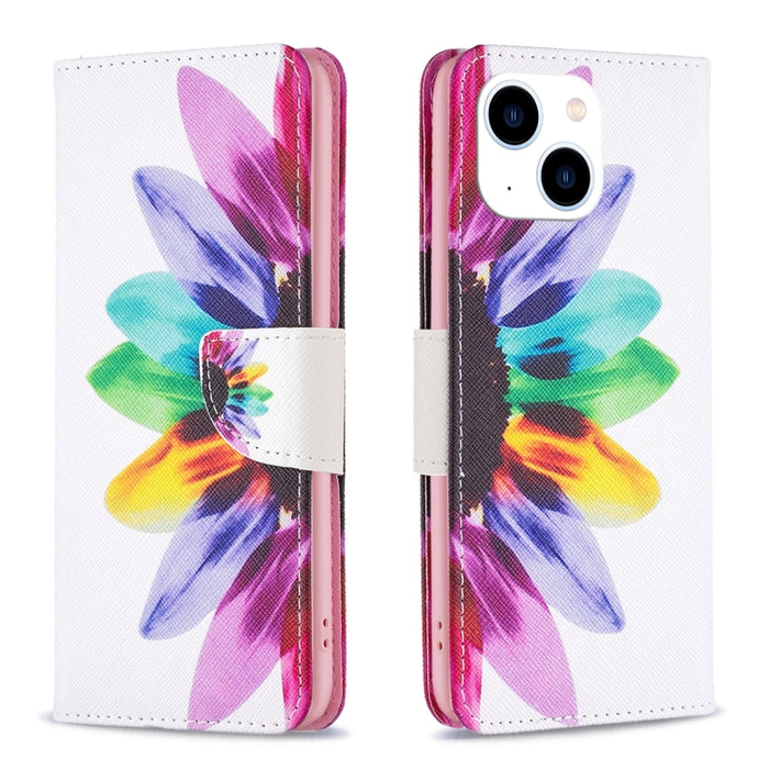 Estuche para teléfono de cuero con patrón de dibujo coloreado