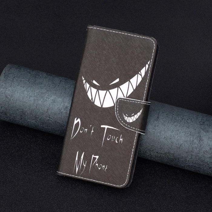 Estuche para teléfono de cuero con patrón de dibujo coloreado