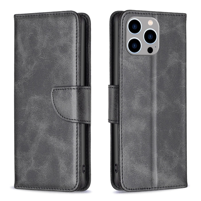 Estuche para teléfono de cuero con tapa de color puro con textura de piel de cordero