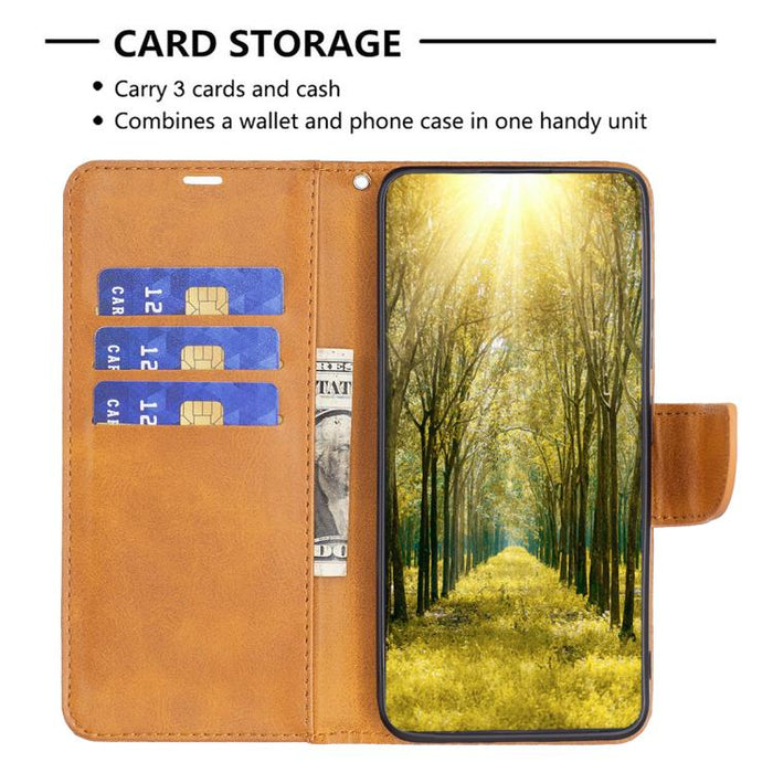 Estuche para teléfono de cuero con tapa de color puro con textura de piel de cordero