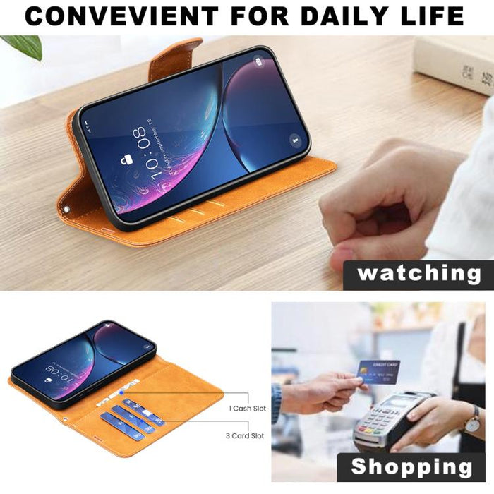Estuche para teléfono de cuero con tapa de color puro con textura de piel de cordero