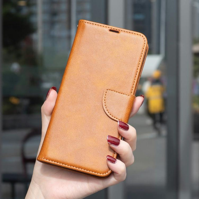 Estuche para teléfono de cuero con tapa de color puro con textura de piel de cordero