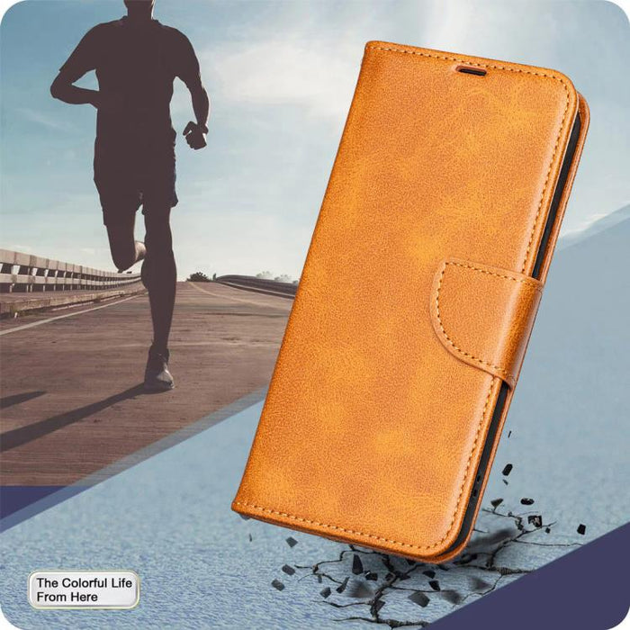 Estuche para teléfono de cuero con tapa de color puro con textura de piel de cordero