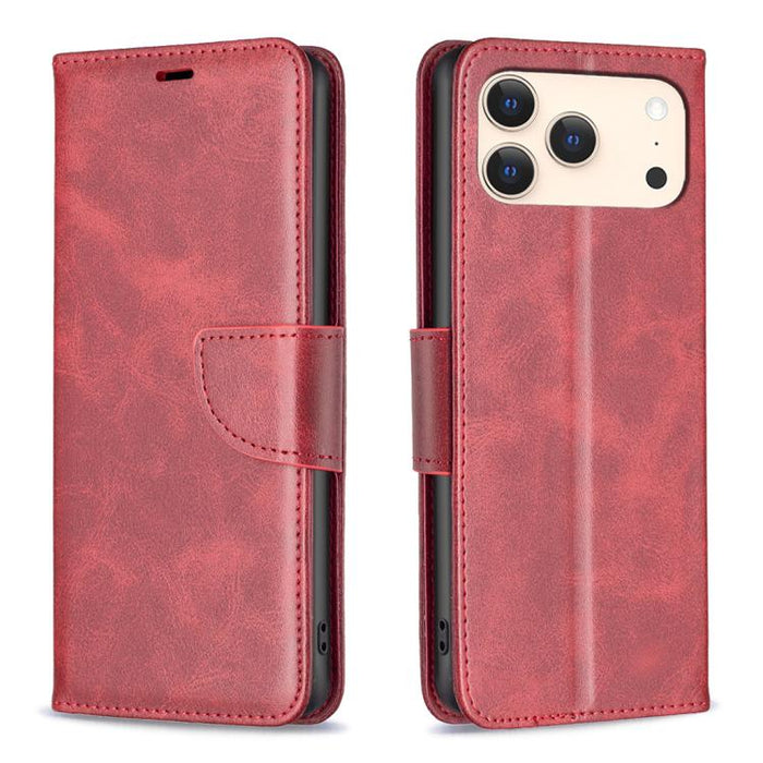 Estuche para teléfono de cuero con tapa de color puro con textura de piel de cordero