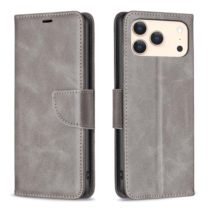 Estuche para teléfono de cuero con tapa de color puro con textura de piel de cordero