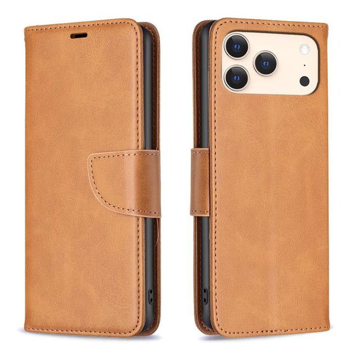 Estuche para teléfono de cuero con tapa de color puro con textura de piel de cordero