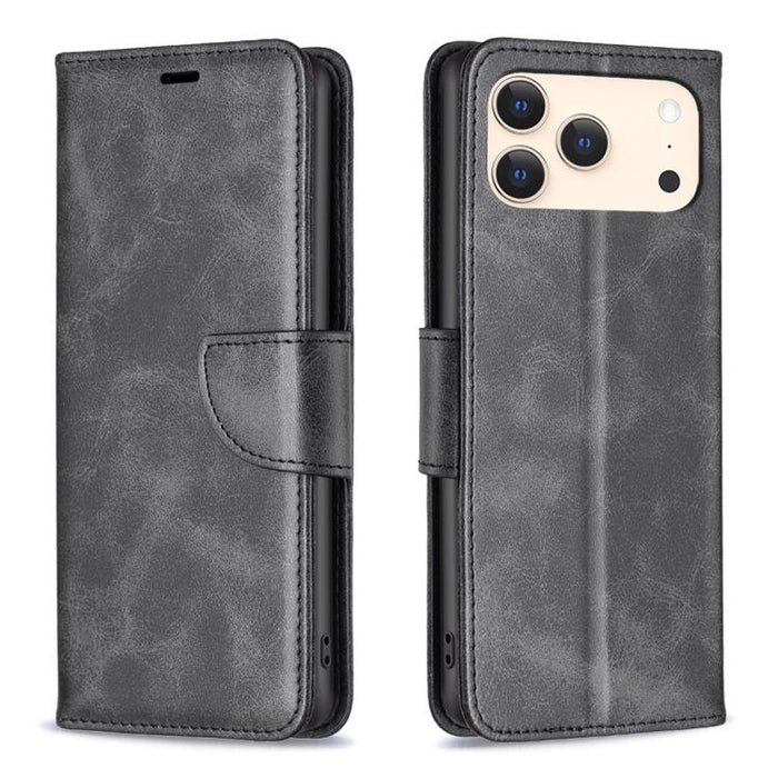 Estuche para teléfono de cuero con tapa de color puro con textura de piel de cordero