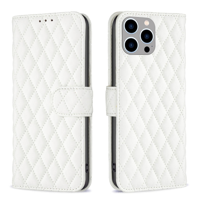 Estuche para teléfono de cuero con tapa tipo billetera Diamond Lattice