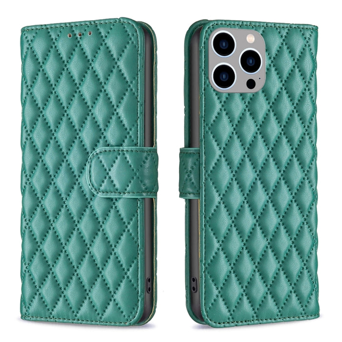 Estuche para teléfono de cuero con tapa tipo billetera Diamond Lattice