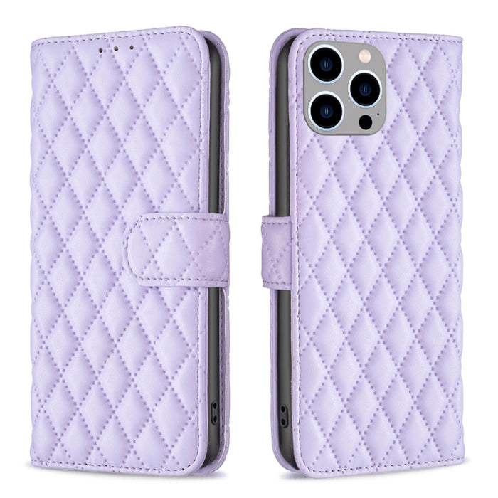 Estuche para teléfono de cuero con tapa tipo billetera Diamond Lattice