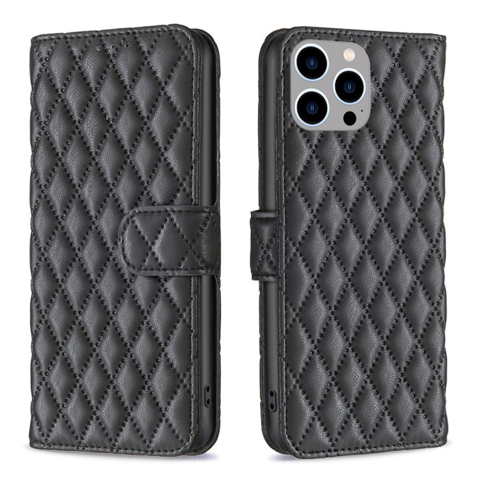 Estuche para teléfono de cuero con tapa tipo billetera Diamond Lattice