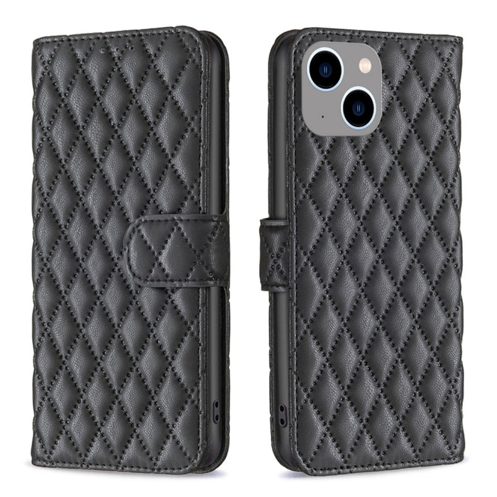 Estuche para teléfono de cuero con tapa tipo billetera Diamond Lattice