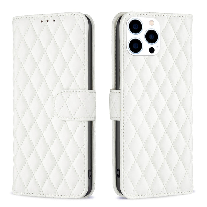 Estuche para teléfono de cuero con tapa tipo billetera Diamond Lattice