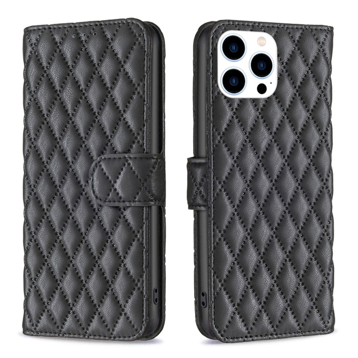 Estuche para teléfono de cuero con tapa tipo billetera Diamond Lattice
