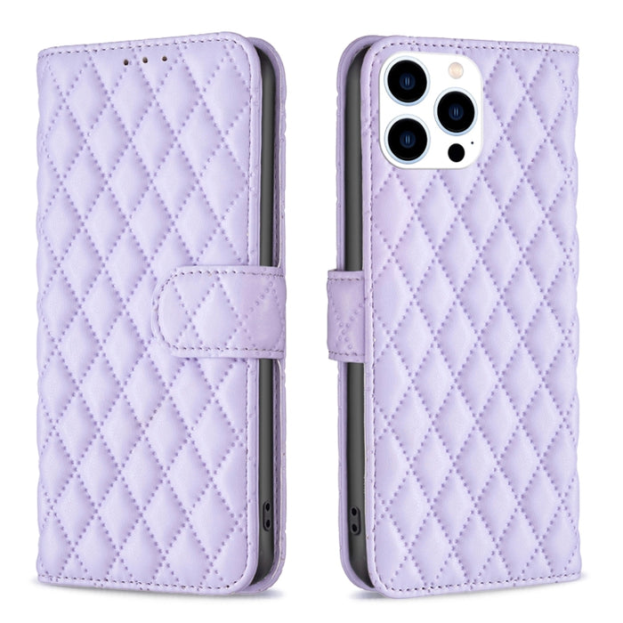 Estuche para teléfono de cuero con tapa tipo billetera Diamond Lattice