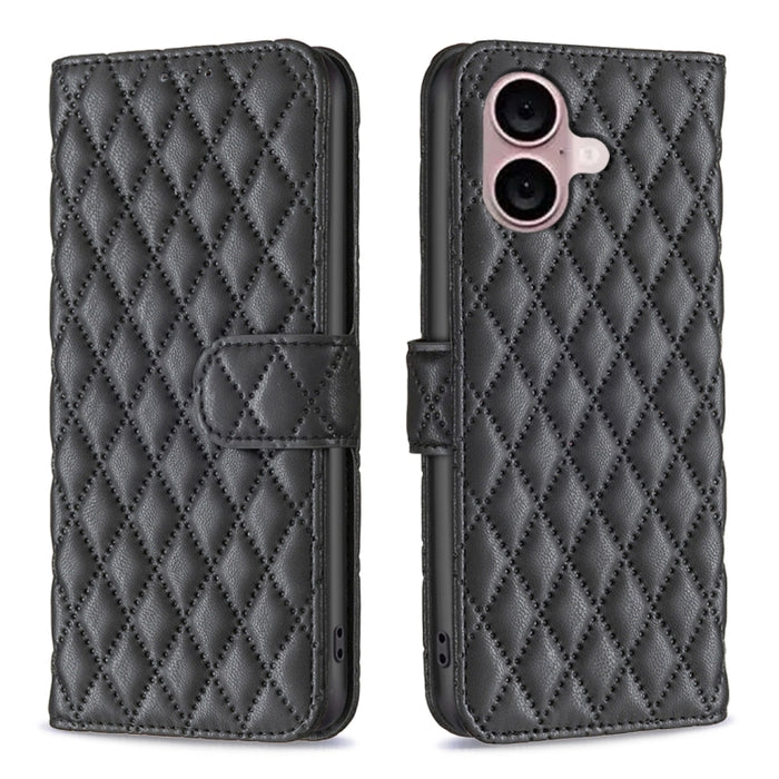 Estuche para teléfono de cuero con tapa tipo billetera Diamond Lattice