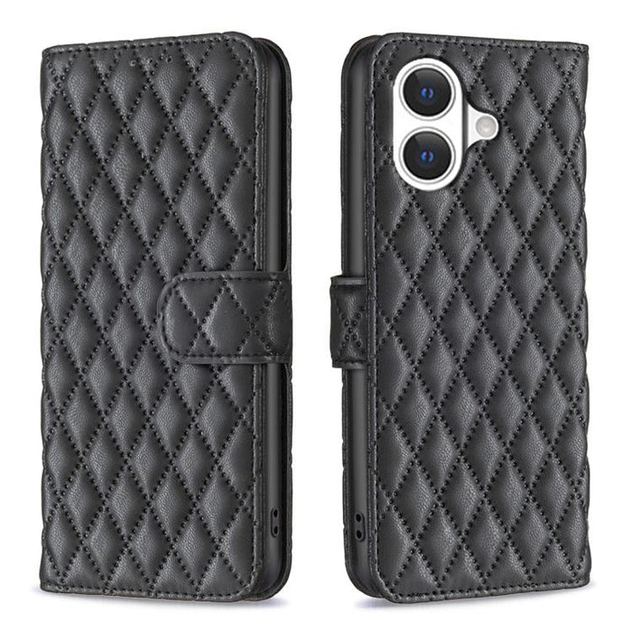 Estuche para teléfono de cuero con tapa tipo billetera Diamond Lattice