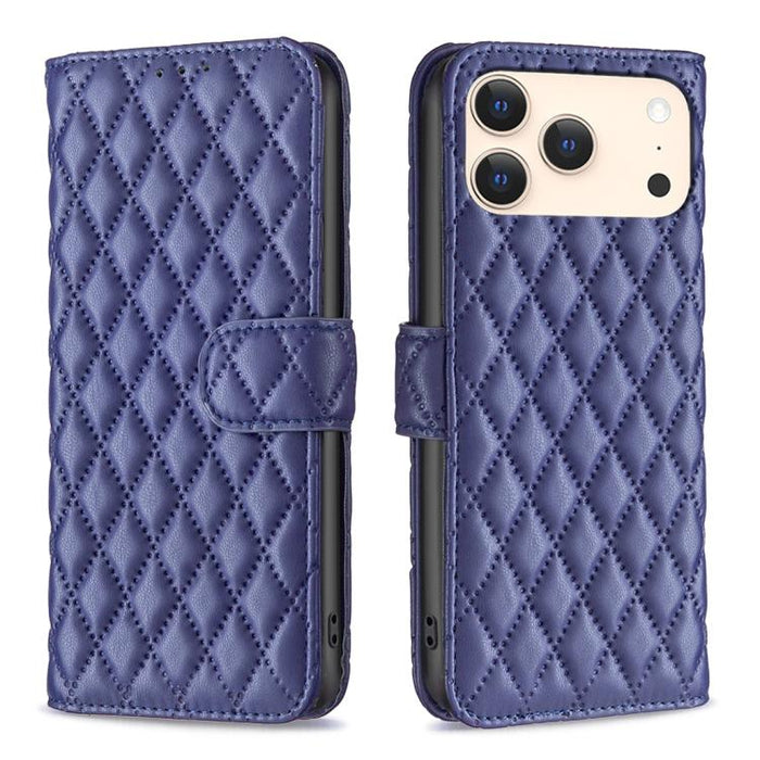 Estuche para teléfono de cuero con tapa tipo billetera Diamond Lattice