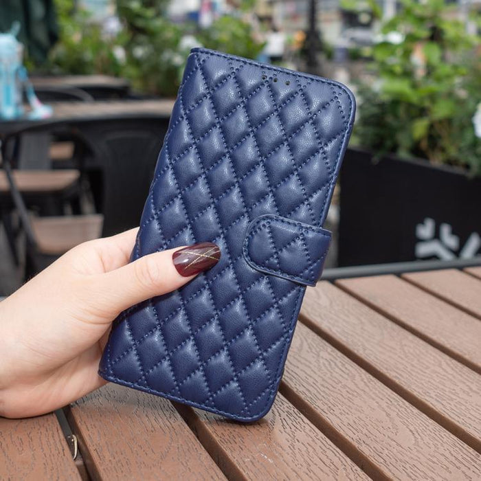 Estuche para teléfono de cuero con tapa tipo billetera Diamond Lattice