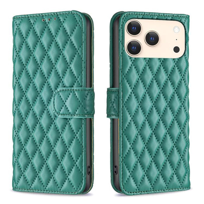 Estuche para teléfono de cuero con tapa tipo billetera Diamond Lattice