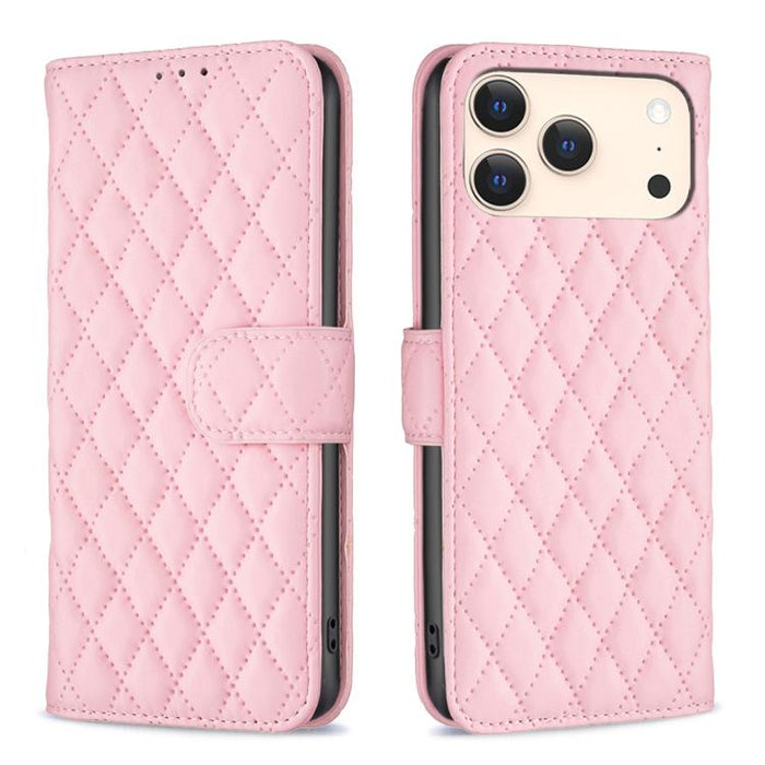 Estuche para teléfono de cuero con tapa tipo billetera Diamond Lattice