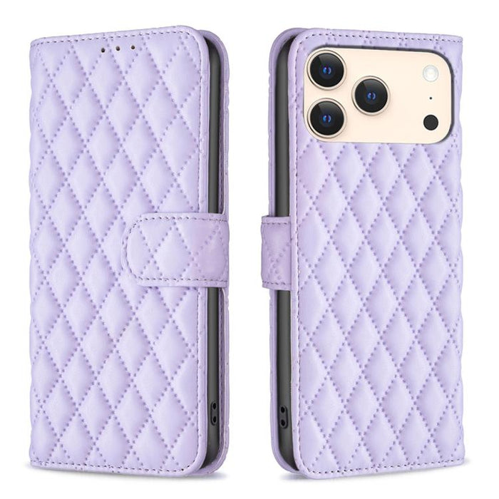Estuche para teléfono de cuero con tapa tipo billetera Diamond Lattice