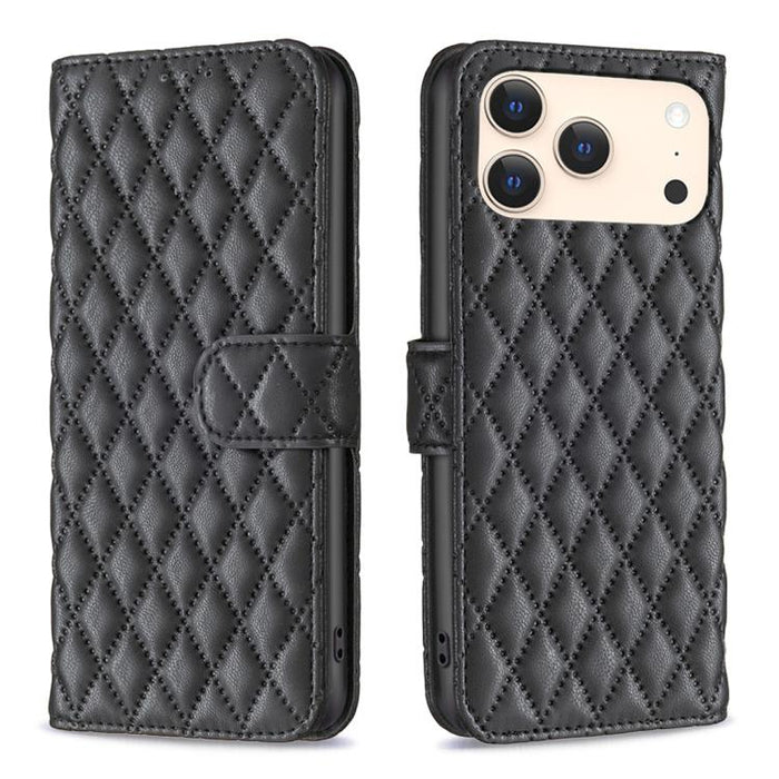 Estuche para teléfono de cuero con tapa tipo billetera Diamond Lattice