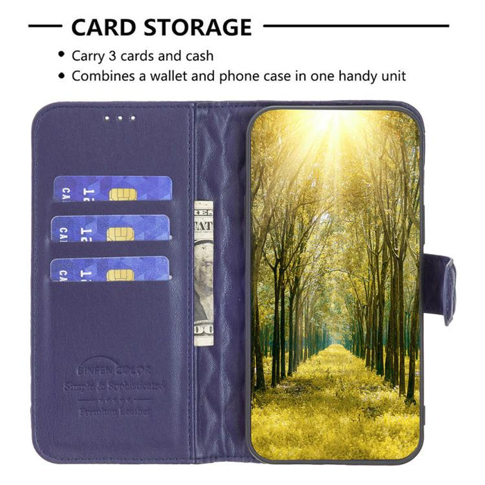Estuche para teléfono de cuero con tapa tipo billetera Diamond Lattice