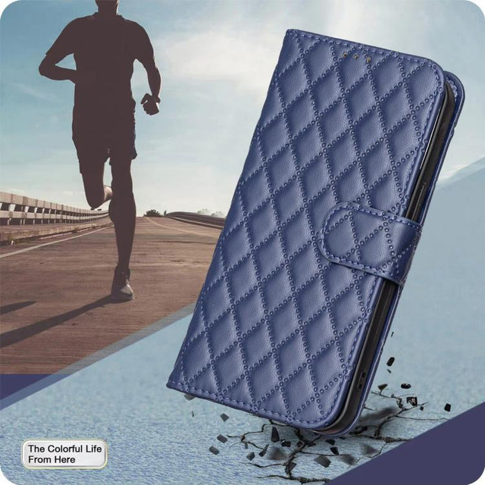 Estuche para teléfono de cuero con tapa tipo billetera Diamond Lattice