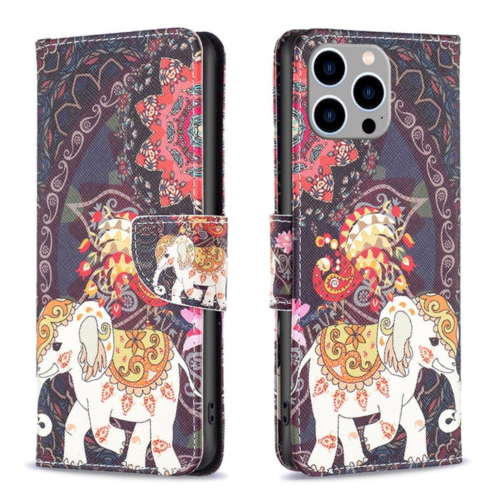 Estuche para teléfono con tapa de cuero con patrón de dibujo coloreado