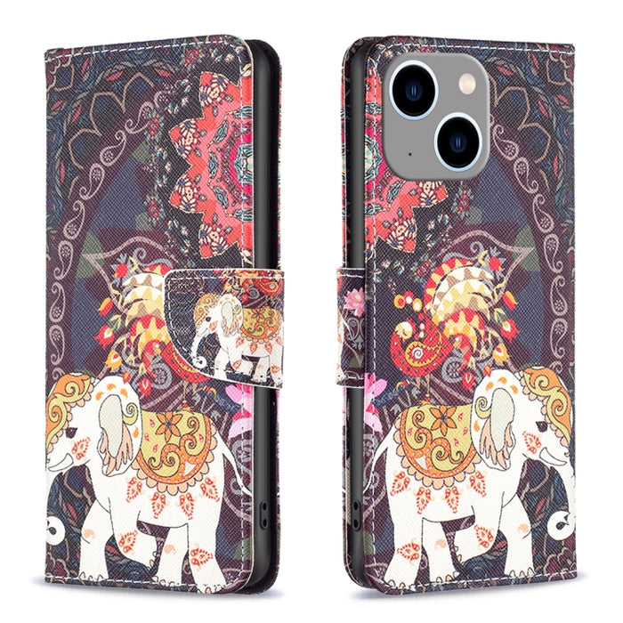 Estuche para teléfono con tapa de cuero con patrón de dibujo coloreado