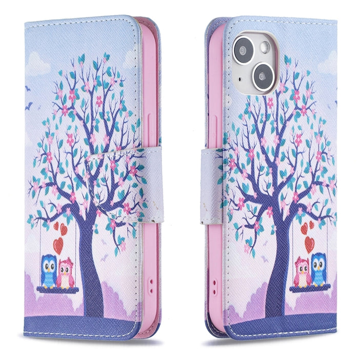 Estuche para teléfono con tapa de cuero con patrón de dibujo coloreado