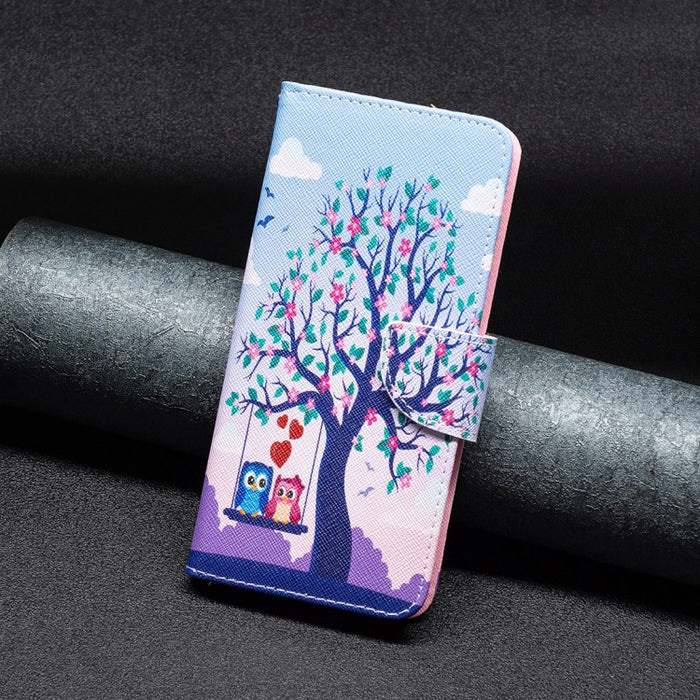Estuche para teléfono con tapa de cuero con patrón de dibujo coloreado