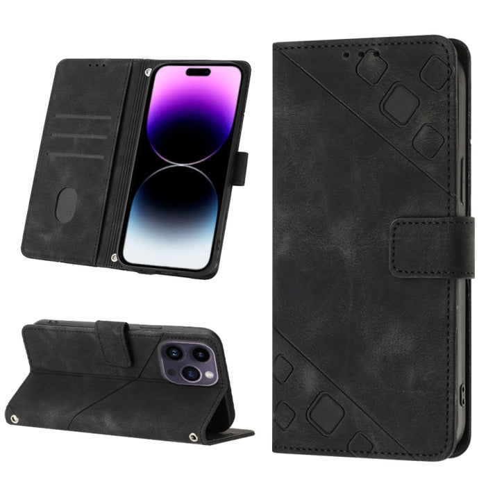 Estuche para teléfono de cuero en relieve con tacto de piel