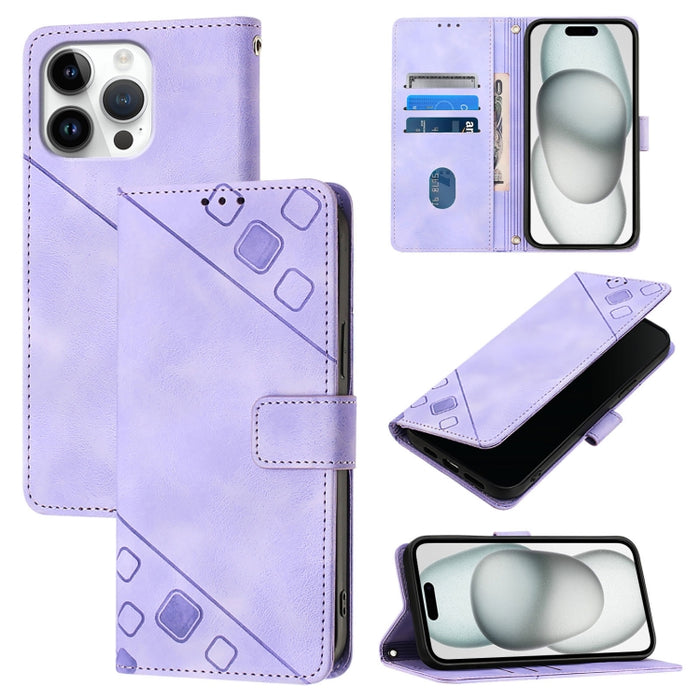 Estuche para teléfono de cuero en relieve con tacto de piel