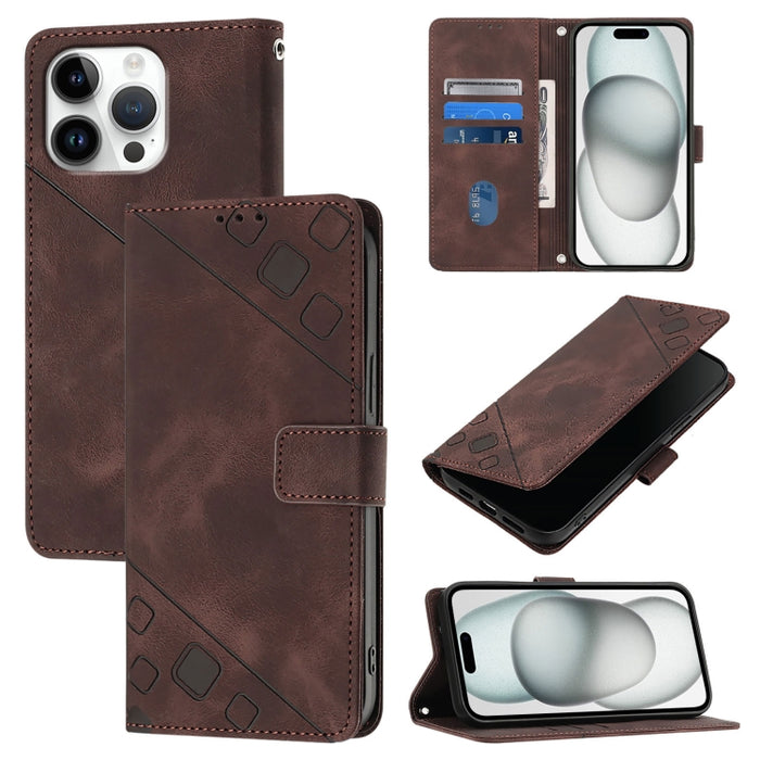 Estuche para teléfono de cuero en relieve con tacto de piel