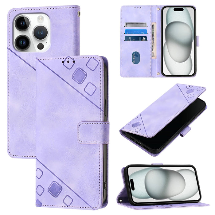 Estuche para teléfono de cuero en relieve con tacto de piel