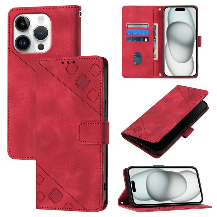 Estuche para teléfono de cuero en relieve con tacto de piel
