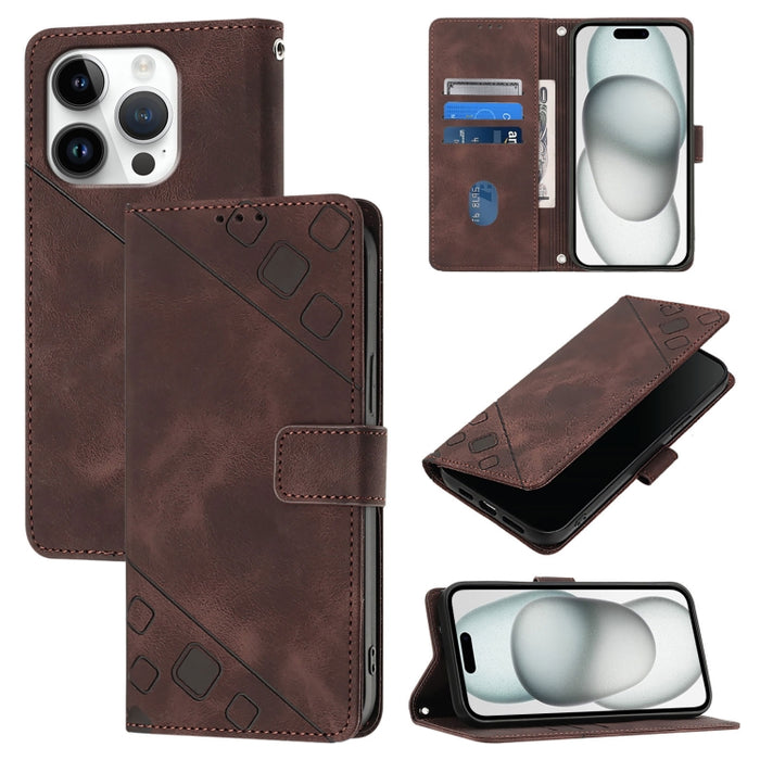 Estuche para teléfono de cuero en relieve con tacto de piel