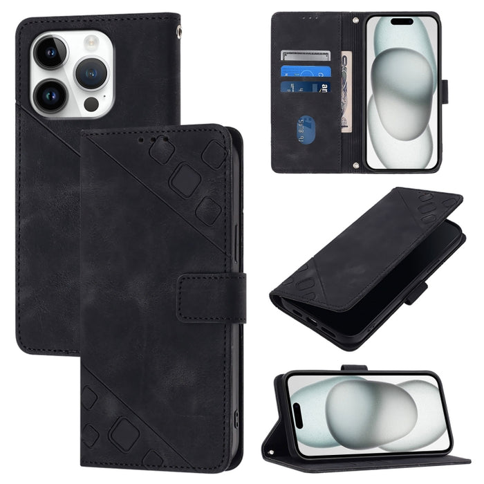 Estuche para teléfono de cuero en relieve con tacto de piel